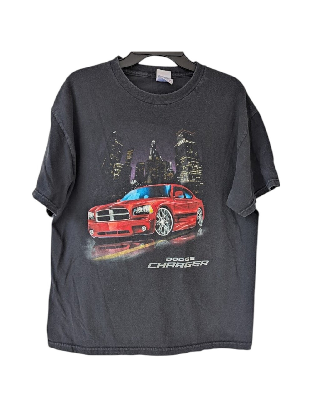 Vintage Y2K Dodge Charger T-Shirt Mens Large Black Mopar Racing Car Tee 21x27.5